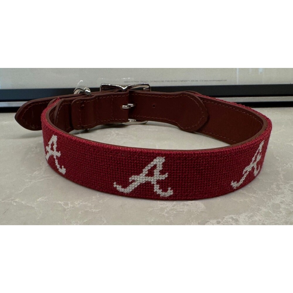 ALABAMA CRIMSON TIDE - ASHER RILEY NEEDLEPOINT DOG COLLAR - SIZE SMALL